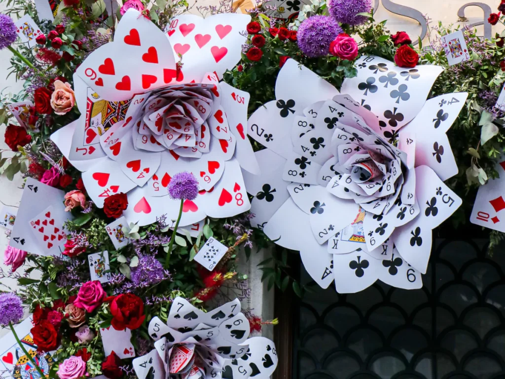 flowers made from large playing cards