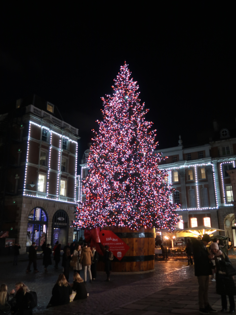 The Christmas tree in Covent Garden will be covered with snow each day