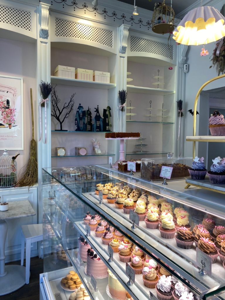 enjoy a sunday afternoon coffee and cake at Peggy Porschen in Belgravia