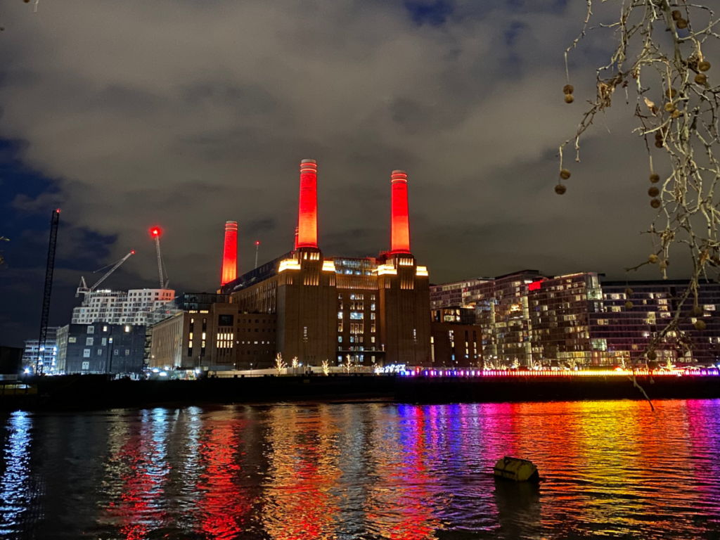 take a stroll along the thames with your love in central london, passing the sights including Battersea Power Station