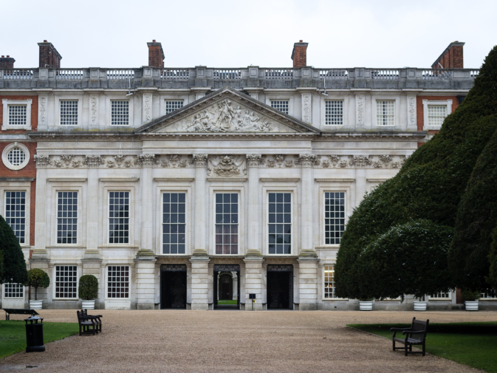 Hampton Court Palace is on the edge of London and the beautiful garden boasts daffodils in the  spring