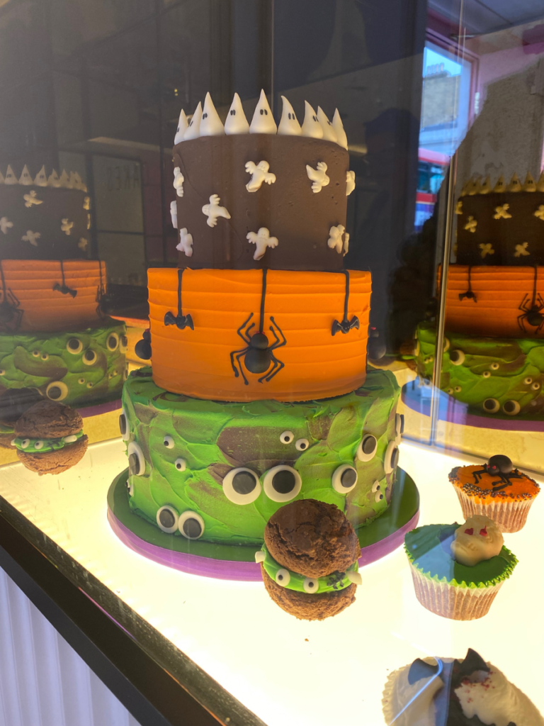 Three tiered spooky Halloween cake from Hummingbird Bakery South Kensington