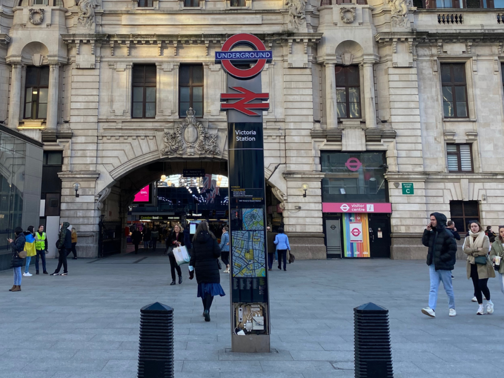 Victoria Tube station with roundel outside