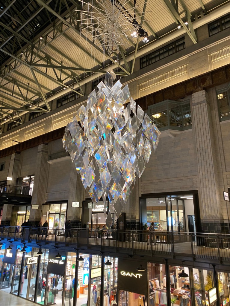 Large diamond installation inside Battersea Power Station