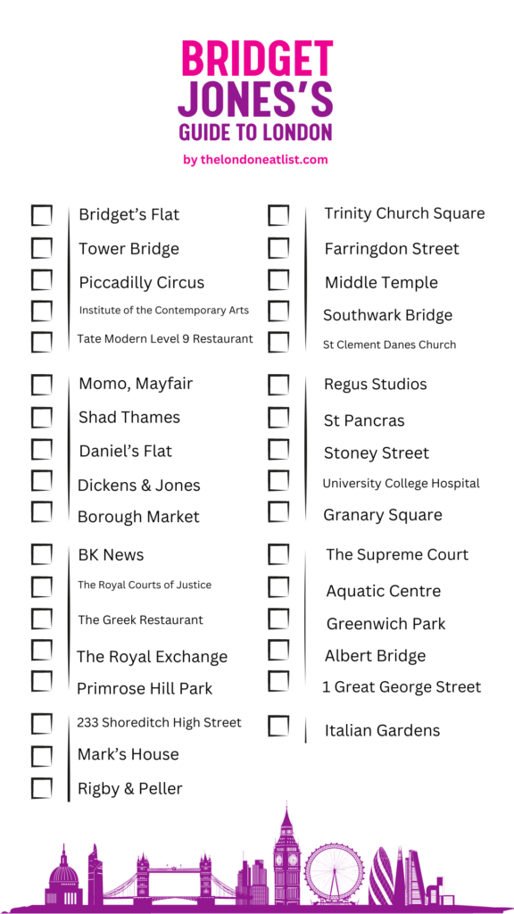 The ultimate checklist for experiencing London like Bridget Jones
