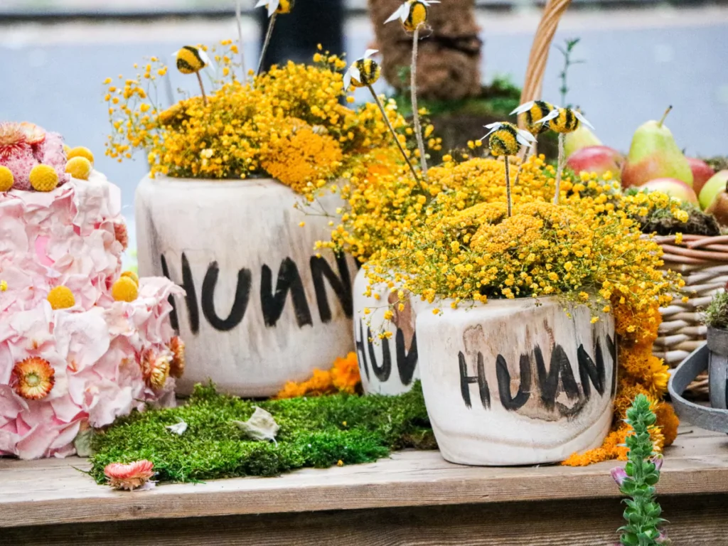Winnie the Pooh's 'hunny' pots made from yellow wild flowers