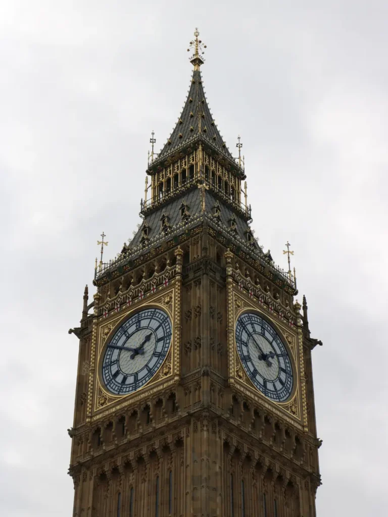 The clock of Big Ben against a cloudy sky